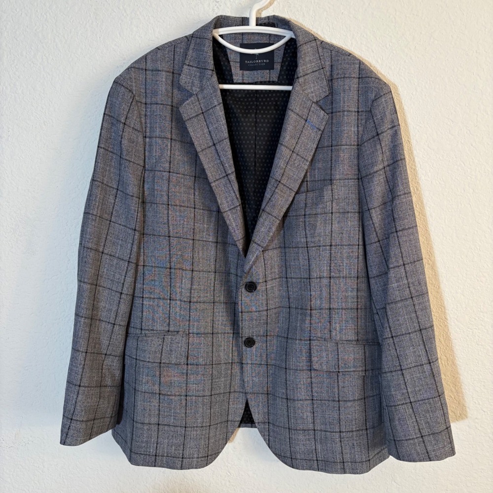 Tailorbyrd Sport Coat Mens 44S Grey Plaid Blazer